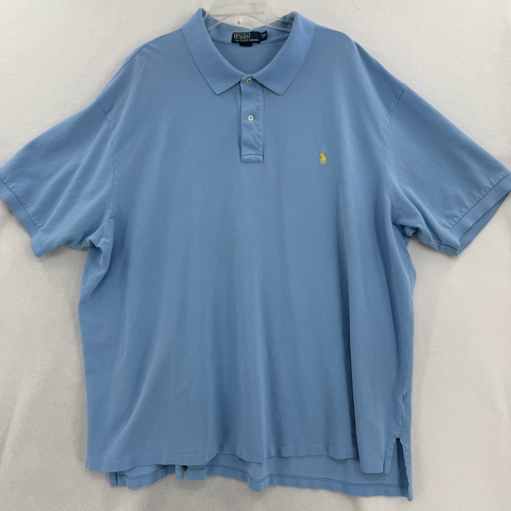 Polo Ralph Lauren Shirt Mens 4XB Blue Short Sleeve Pique Cotton Yellow Pony Logo